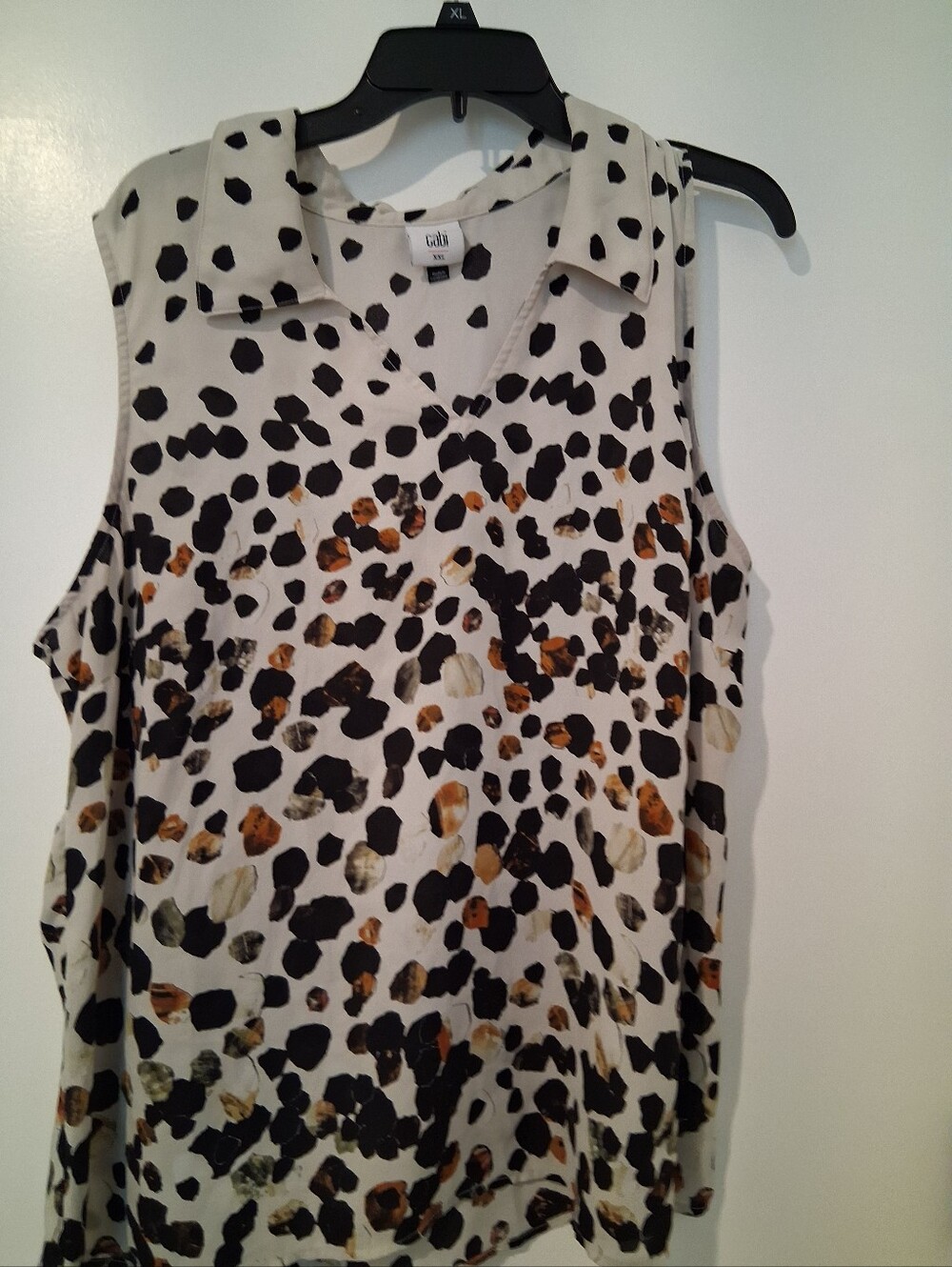 Cabi Sleeveless Leopard Print Collared Top - Ivory with Black & Brown Spots